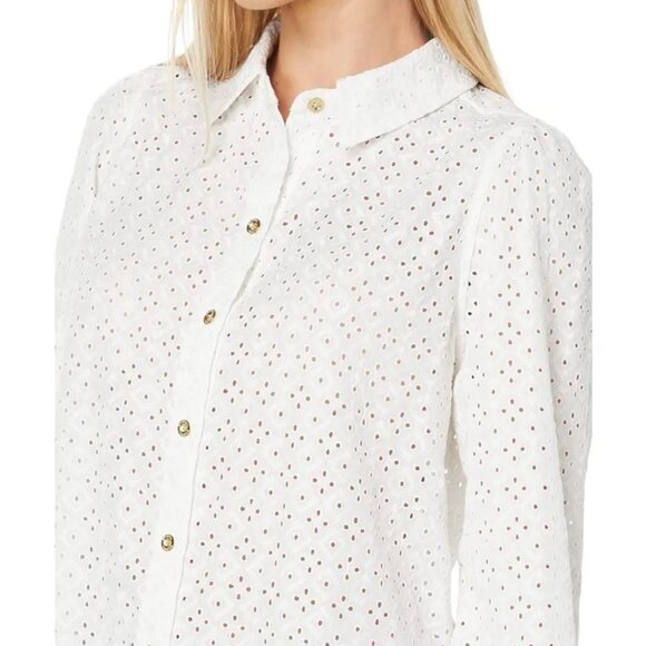 Lilly Pulitzer Eyelet Button Down Blouse XL | Coastal Resort Spring Top - Picture 9 of 12